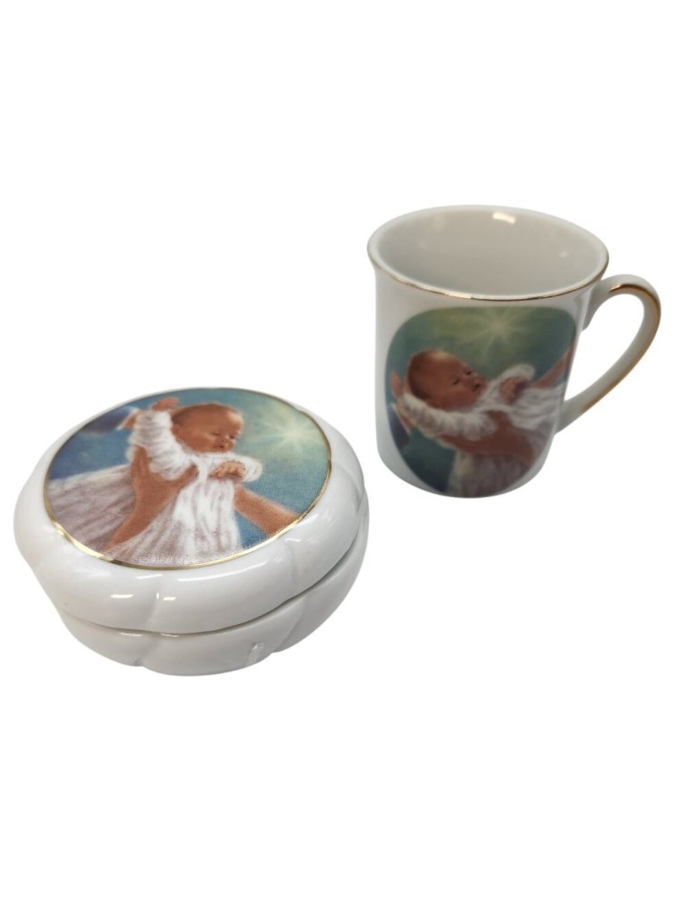 Vtg Roman Christening Mug & Trinket Dish by Abbie Williams 1989 Porcelain Japan